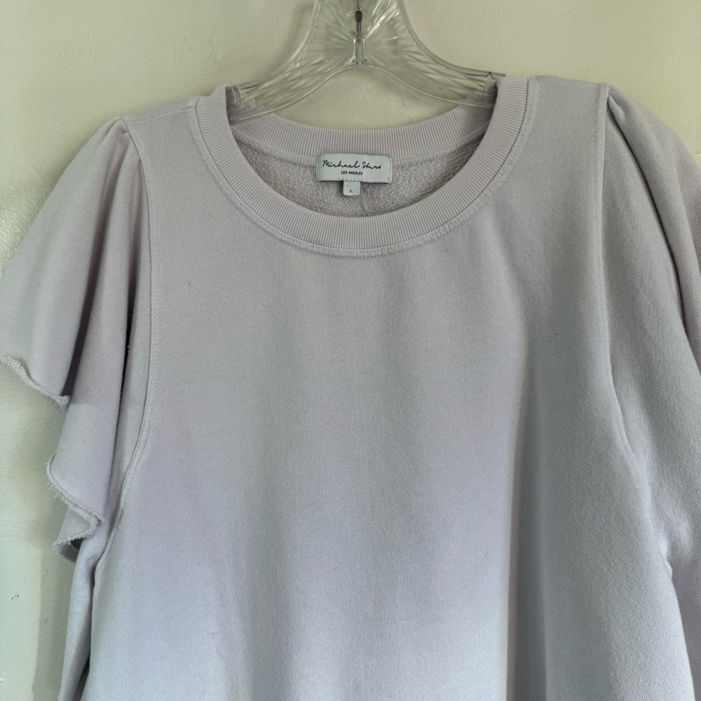Michael Stars sweatshirt cascading ruffle short sleeve French terry top size L - Picture 4 of 11